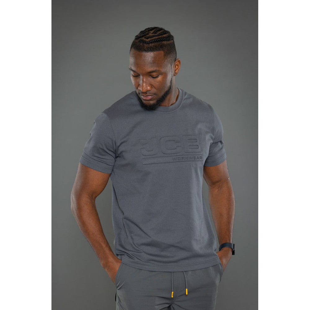 JCB Workwear T-Shirt Grey 3D Embossed Logo Unisex Work T-Shirt