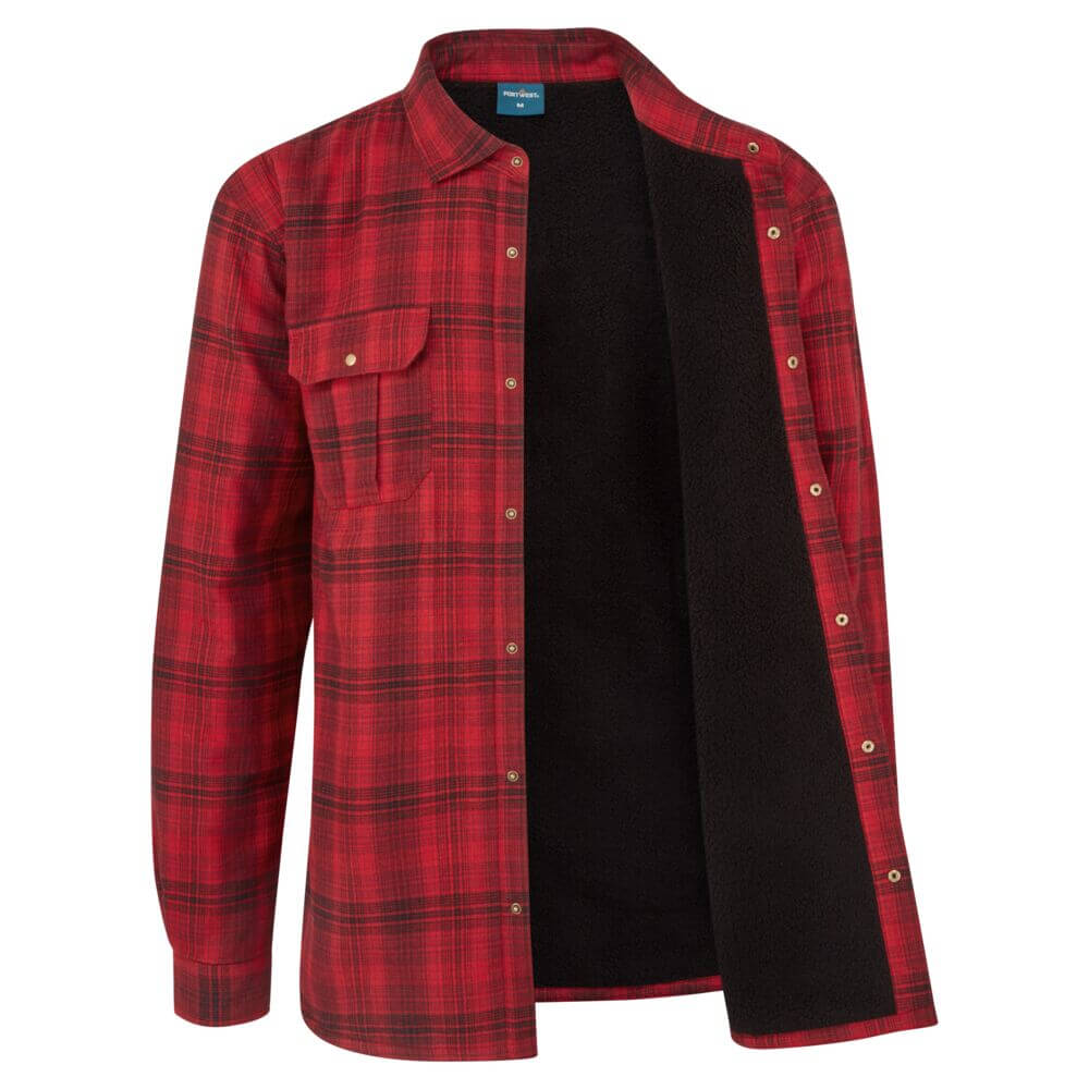 Portwest Sherpa Lined Work Shirt Fleece Lined Check Shirt For Cold Conditions