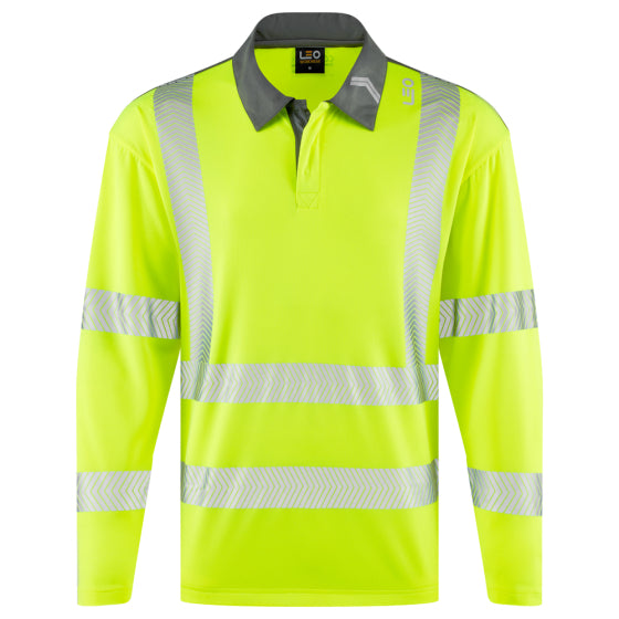 Leo Georgeham Long Sleeve Hi Vis Polo Shirt Class 3 COOLMAX Orange or Yellow
