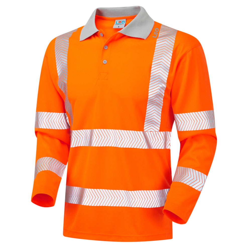 Leo Barricane Hi Vis Long Sleeve Polo Shirt Class 3 Yellow or Railway Orange