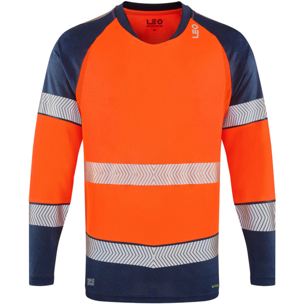 Leo Workwear Hi Vis Long Sleeve Base Layer Orange Navy
