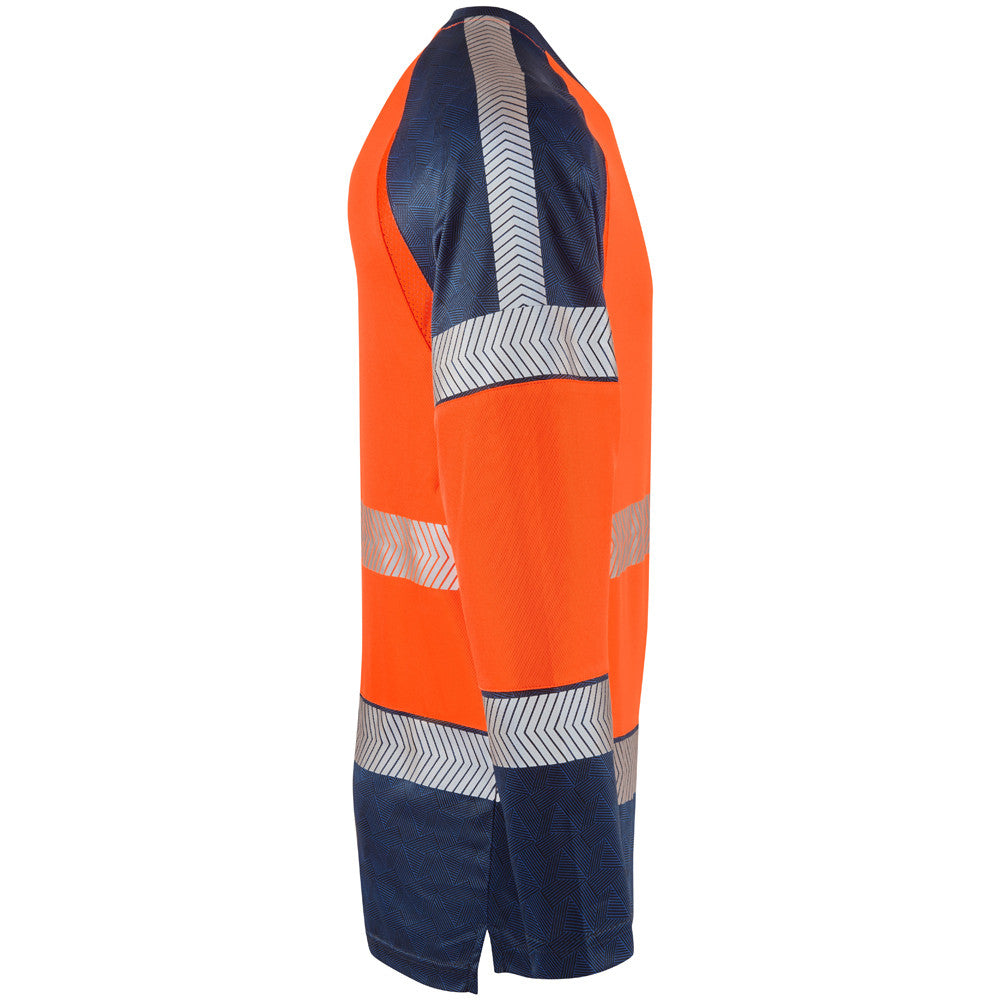 Leo Workwear Hi Vis Long Sleeve Base Layer Orange Navy
