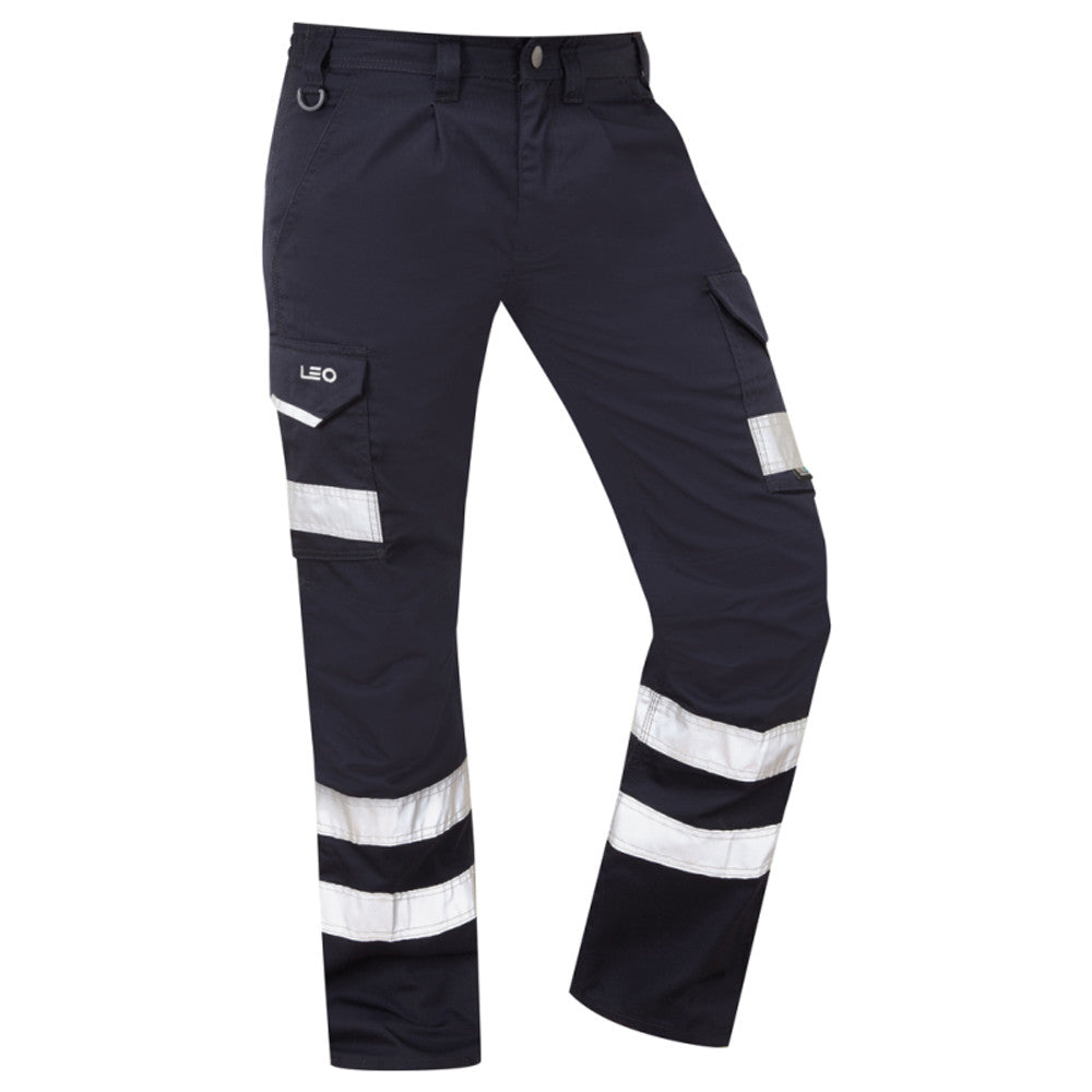 Leo Workwear Ilfracombe Cargo Trousers Navy Hi Vis