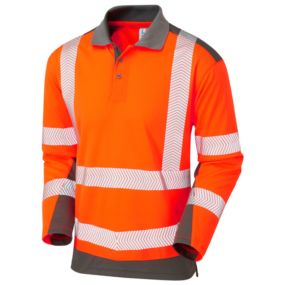 Leo Wringcliff Hi Vis Polo Shirt Class 2 EcoViz Recycled Orange Navy or Grey