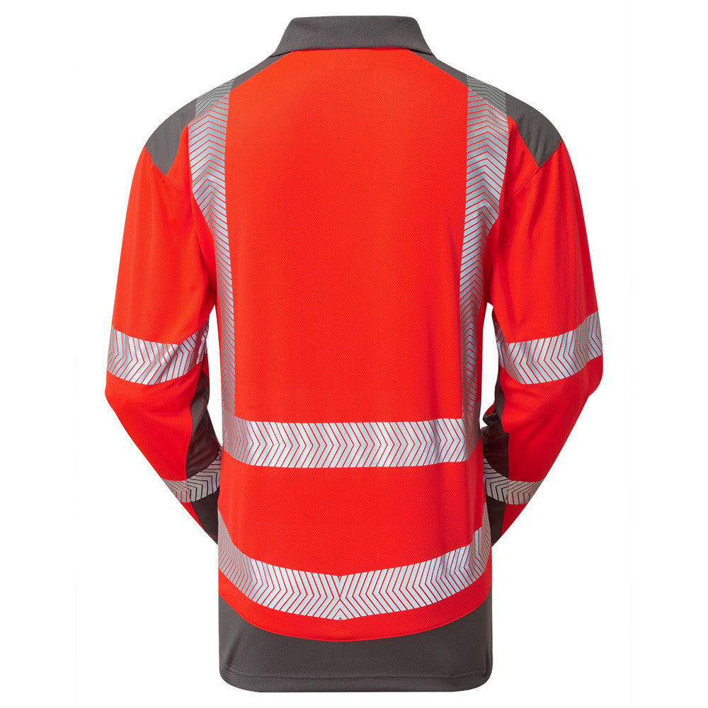 Leo Red Grey Long Sleeve Hi Vis Polo Shirt ISO 20471 Class 2