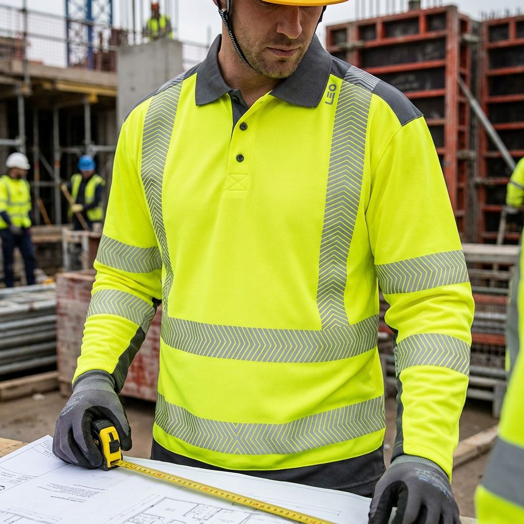 Leo Wringcliff Long Sleeve Hi Vis Polo Shirt ISO 20471 Class 2