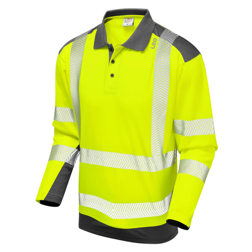 Leo Wringcliff Long Sleeve Hi Vis Polo Shirt ISO 20471 Class 2