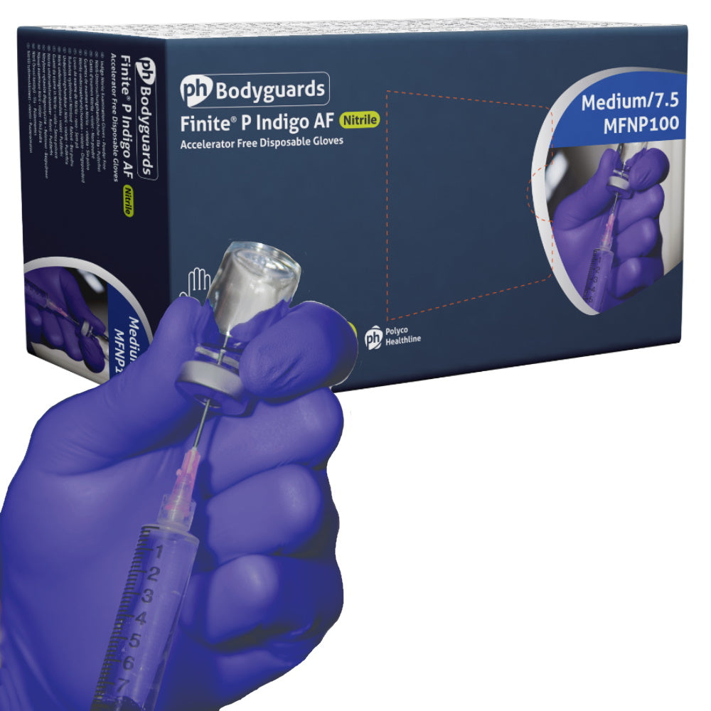 Polyco Finite P Indigo Nitrile Exam Gloves Accelerator Free Powder Free