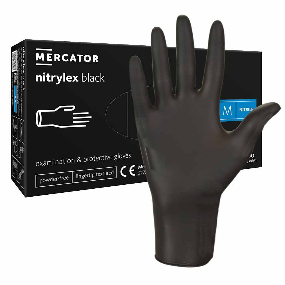 Mercator Nitrylex Black Nitrile Powder Free Food & Medical Use Gloves 100 hands/box