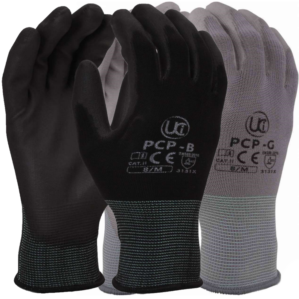 UCi PCP-B Polyurethane Palm Coated Work Gloves Black Precision Handling