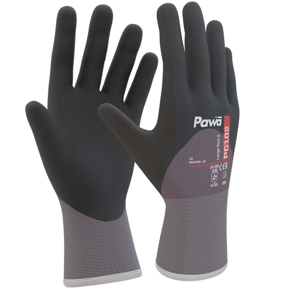 Pawa PG102 Nitrile Work Gloves 3/4 Coated Breathable Handling Gloves