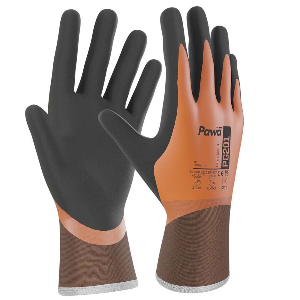 Pawa PG201 Water Repellent Work Gloves Dual Latex Grip Coating