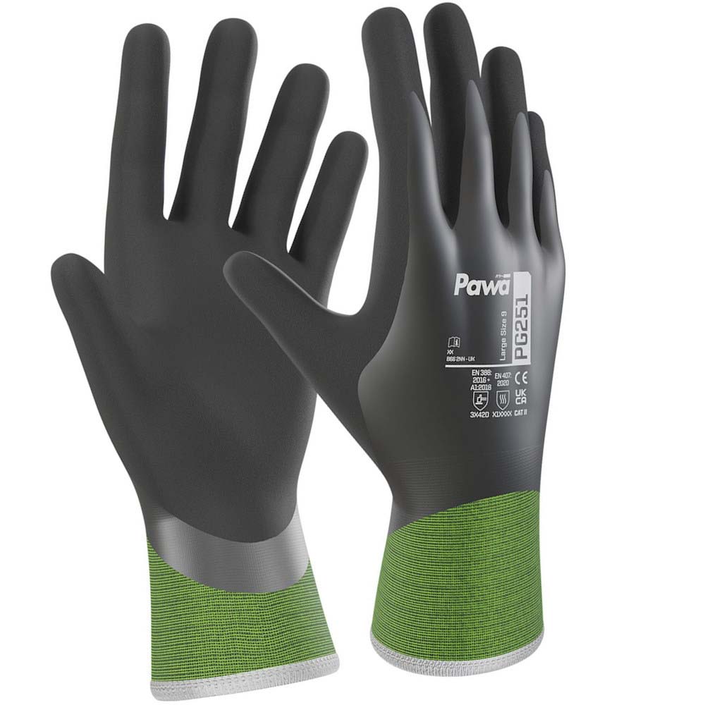 Pawa PG251 Water Resistant Gloves Level D Cut Protection Latex Grip