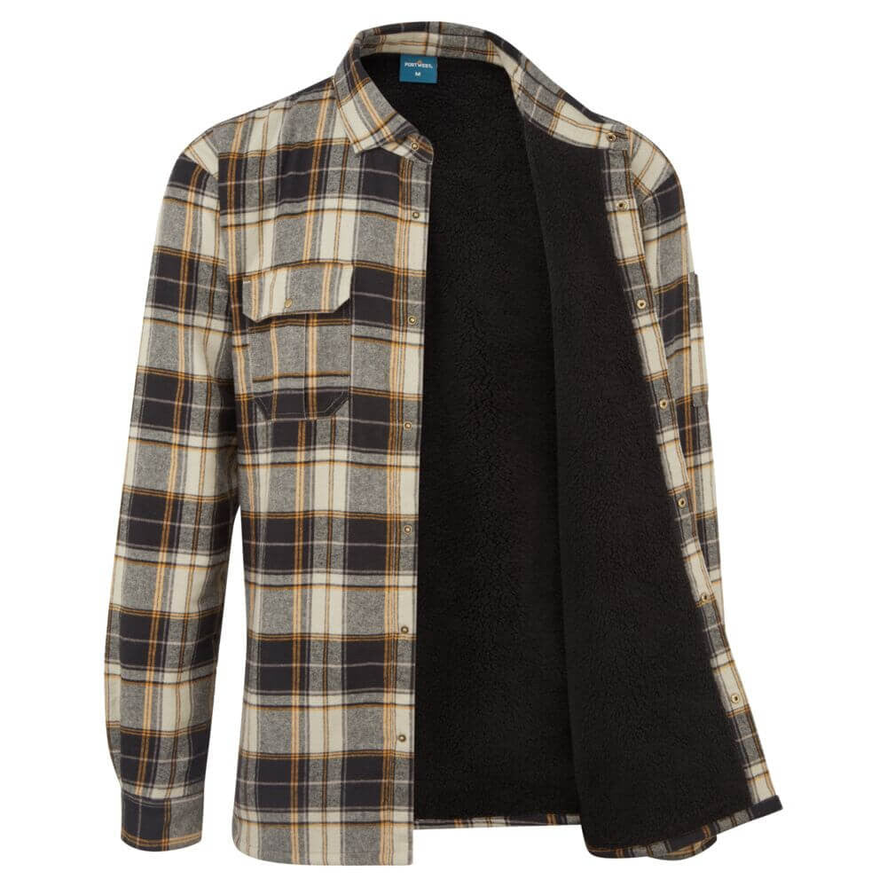 Portwest Sherpa Lined Work Shirt Fleece Lined Check Shirt For Cold Conditions
