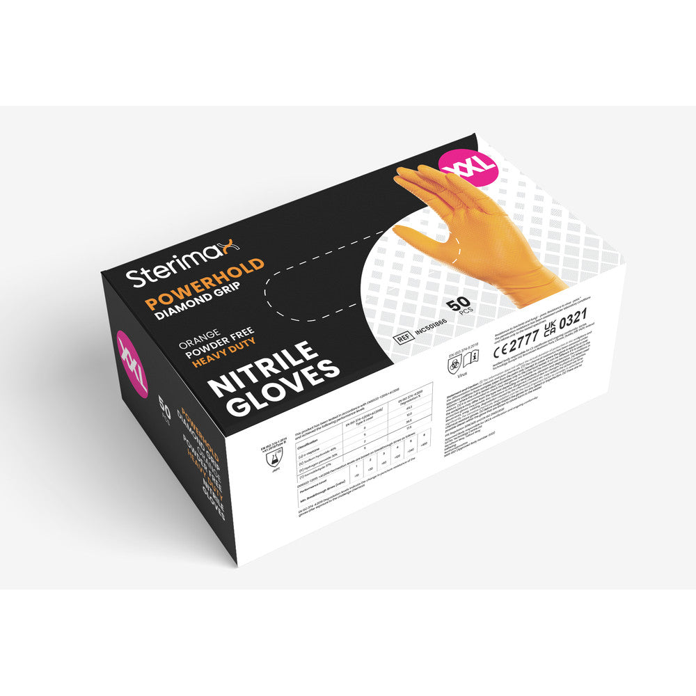Powerhold Nitrile Diamond Grip Gloves Orange Powder-Free