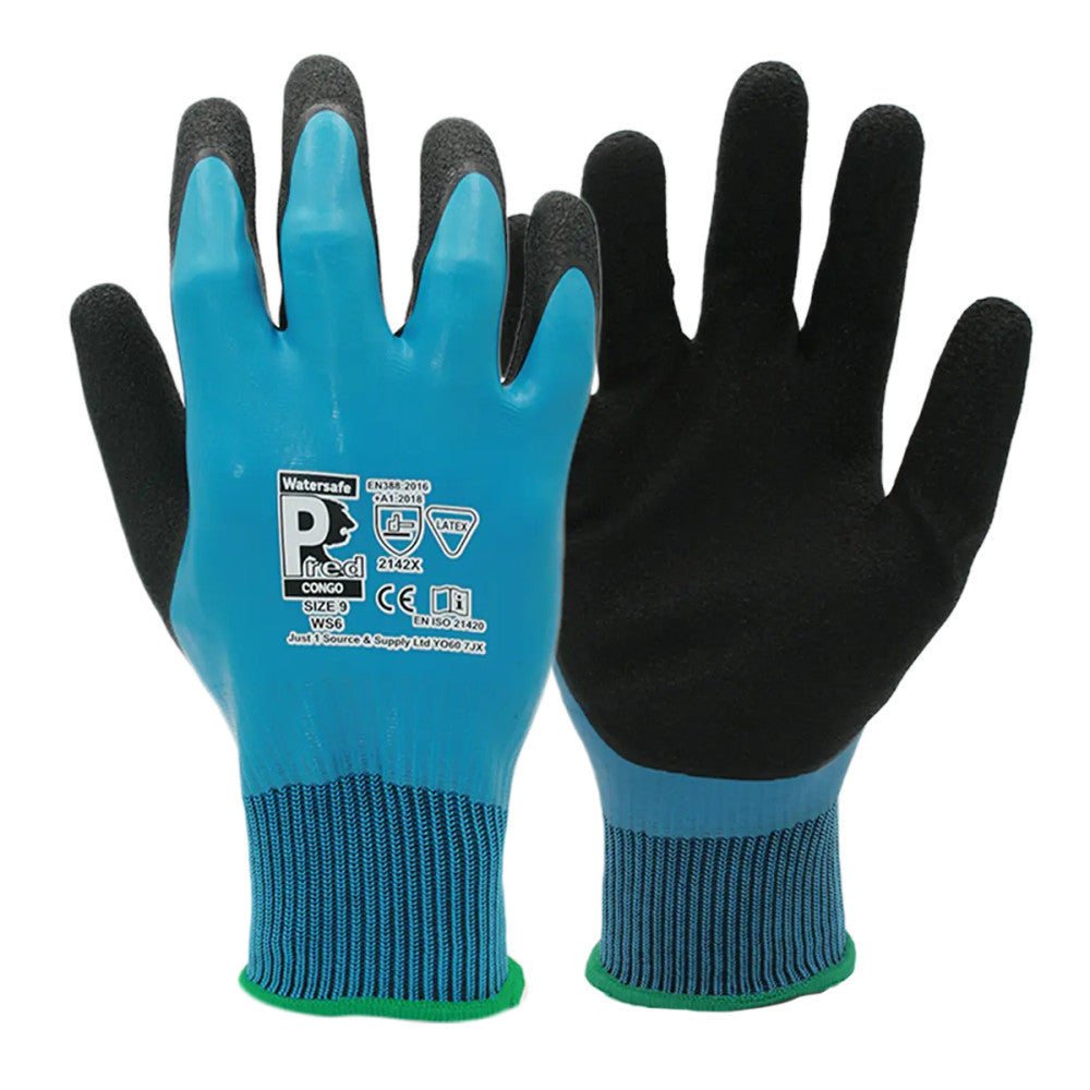 Pred Congo WS6 Waterproof Work Gloves Blue Latex