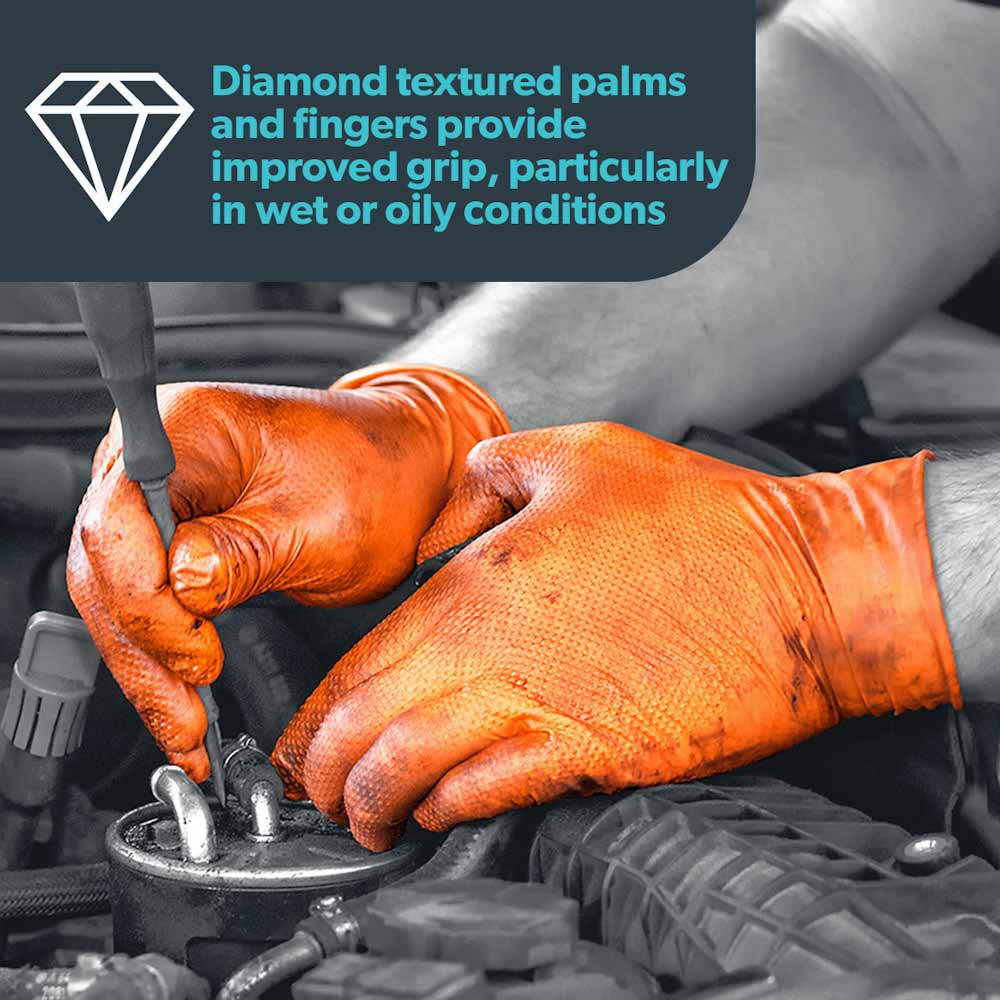 Unigloves Pro.Tect Orange HD Nitrile Gloves Heavy Duty Engineers Mechanics