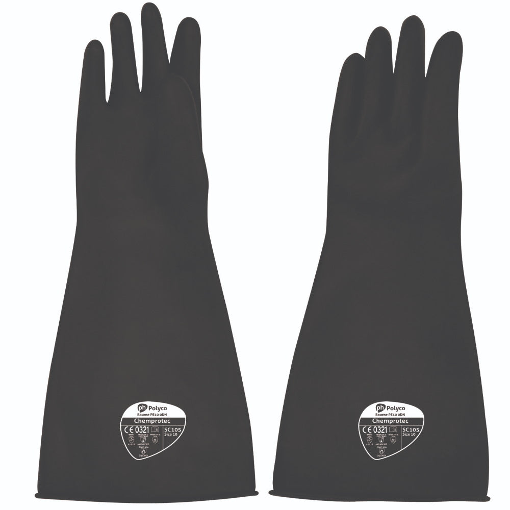 Polyco Chemprotec 44cm Chemical Gauntlets Natural Rubber Heavy Duty Protection