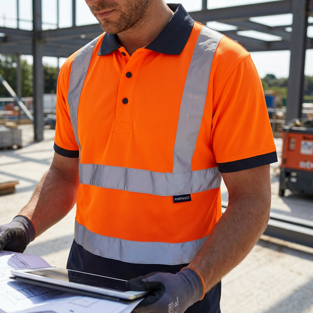 Supertouch Hi Vis 2 Tone Polo Shirt Orange Navy