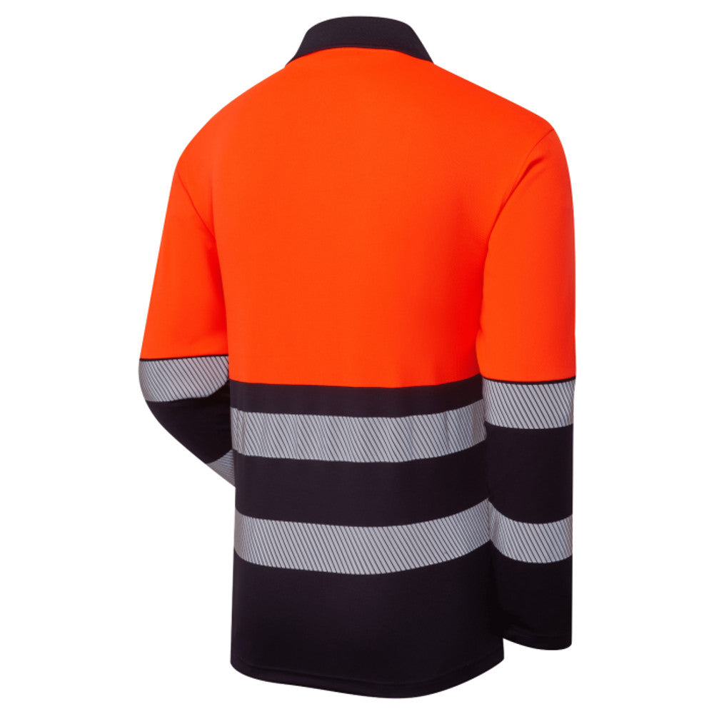 Supertouch Hi Vis Long Sleeve Polo Orange Navy CoolAir