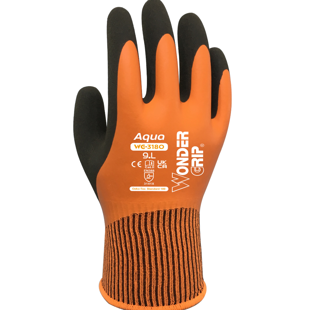 Wonder Grip WG-318O AQUA Waterproof Latex Work Gloves Orange Hi Vis