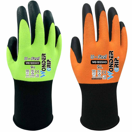 Wondergrip U-Feel Hi-Vis Work Gloves Touchscreen Nitrile Precision Gloves