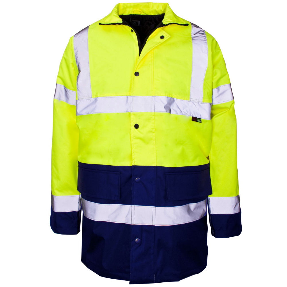 Supertouch Hi Vis 2 Tone Parka Yellow Navy Waterproof Work Coat