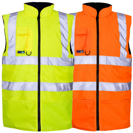 Supertouch Hi Vis Reversible Body Warmer Orange Railway Fleece Lined