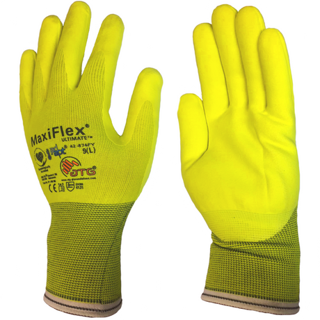 ATG MaxiFlex Ultimate Work Gloves Yellow Lightweight Breathable