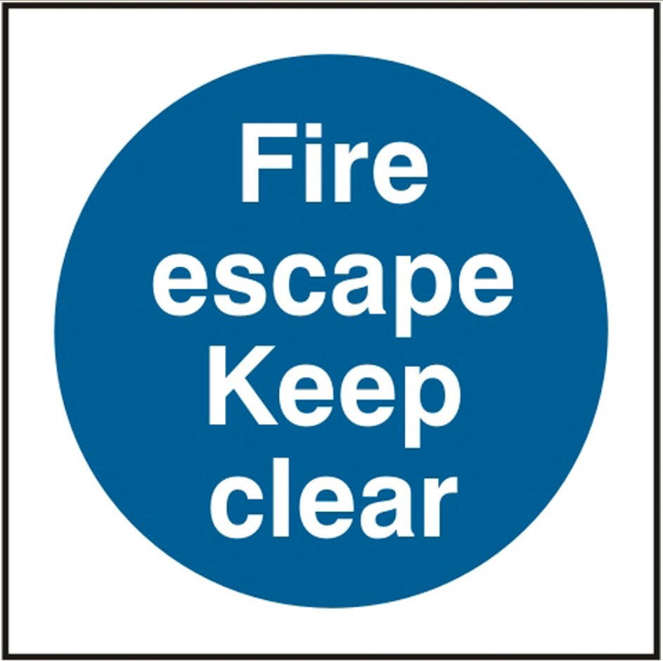 Fire Escape Keep Clear (SAV) 10x10cm Safety Sign