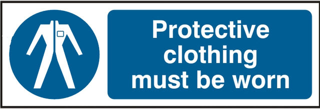 Protective Clothing Must Be Worn (Rigid PVC) 30x10cm Safety Sign