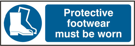 Protective footwear must be worn (Rigid PVC ) 30x10cm Safety Sign