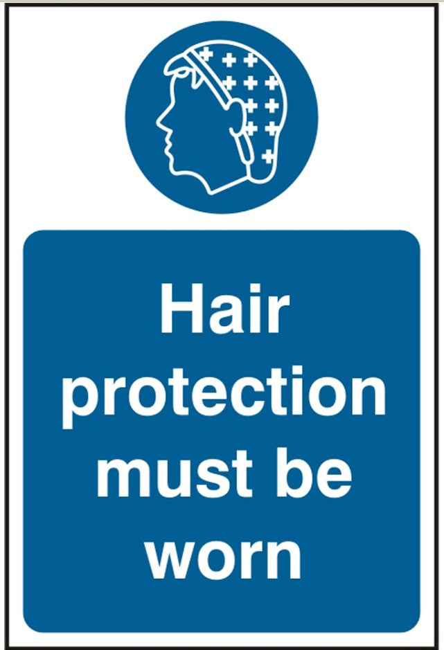 Hair protection must be worn (SAV) 20x30cm Safety Sign