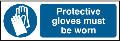 Protective gloves must be worn (Rigid PVC) 30x10cm Safety Sign