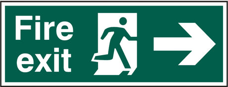 Fire exit (Man arrow right) 40 x 15cm Safety Sign Rigid PVC