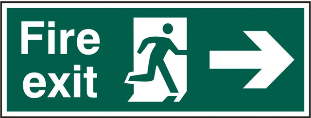 Fire exit (Man arrow right) 40 x 15cm Safety Sign Rigid PVC