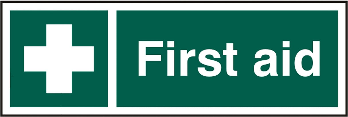 First Aider Sign Self Adhesive Green 300 x 100mm Safety Identification