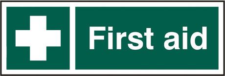 First Aider Sign Self Adhesive Green 300 x 100mm Safety Identification