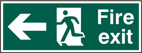 Fire exit (Man arrow left) Rigid PVC 40 x 15cm Safety Sign