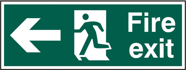 Fire exit (Man arrow left) Rigid PVC 40 x 15cm Safety Sign