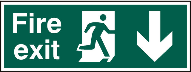 Fire exit (Man arrow down) Rigid PVC 40 x 15cm Safety Sign