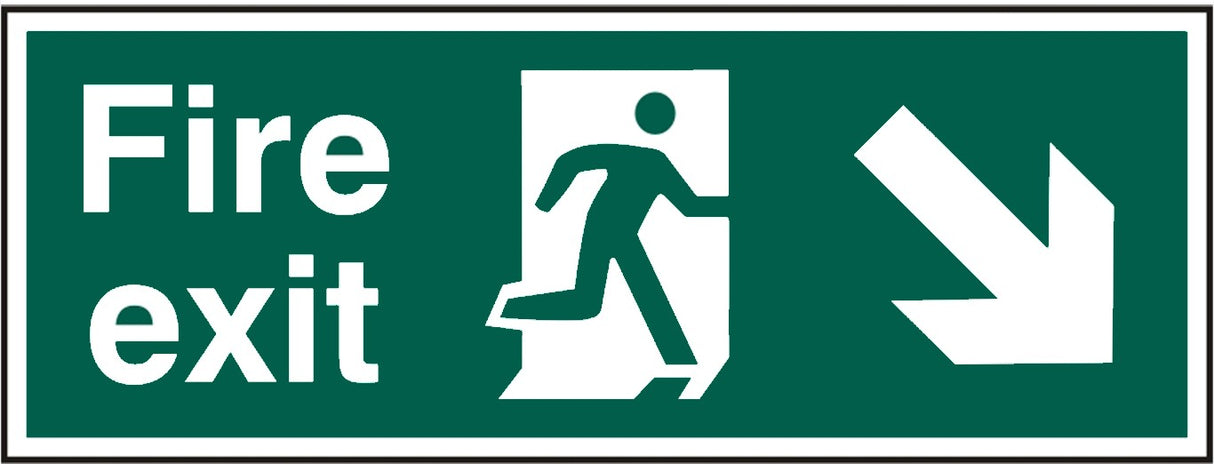 Fire exit (Man arrow down/right) Rigid PVC 40 x 15cm Safety Sign