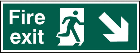 Fire exit (Man arrow down/right) Rigid PVC 40 x 15cm Safety Sign