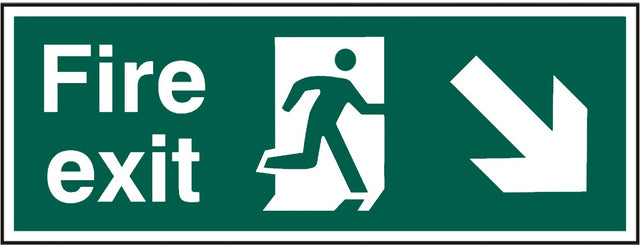 Fire exit (Man arrow down/right) Rigid PVC 40 x 15cm Safety Sign