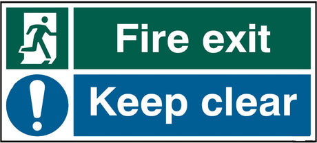 Fire exit keep clear Rigid PVC 45 x 20cm Safety Sign