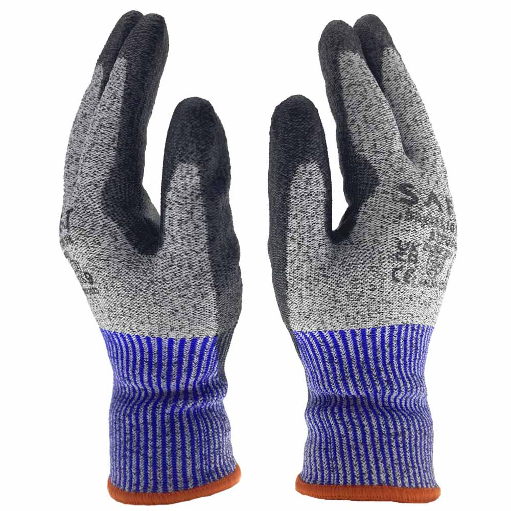 Cut Level D PU Palm Gloves HPPE Grey Liner Safety Work Gloves