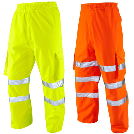 Leo Workwear Instow Hi Vis Waterproof Overtrousers Orange Railway Compliant