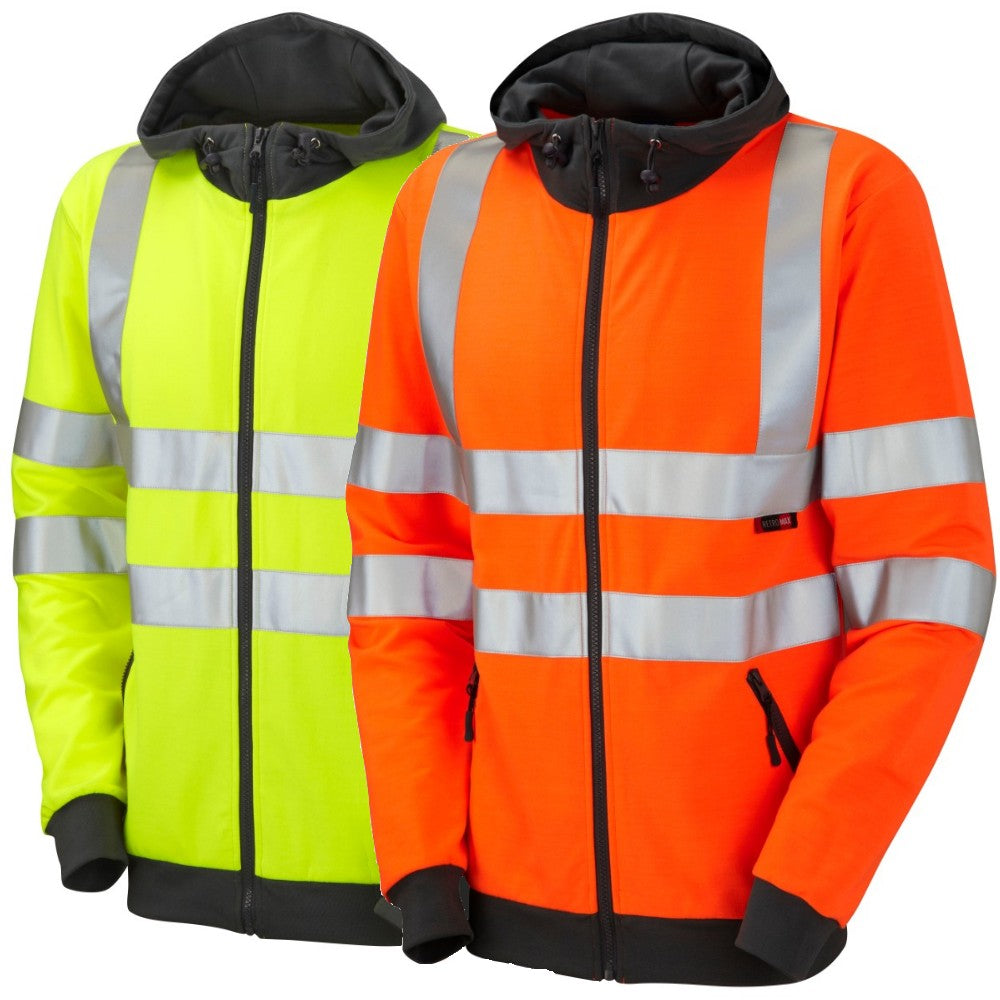 Leo Workwear Saunton Hi Vis Hoodie Class 3 Railway Certified Full Zip