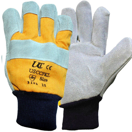 UCi Premium Rigger Gloves Knuckle Strap Chrome Leather Fleece Lined