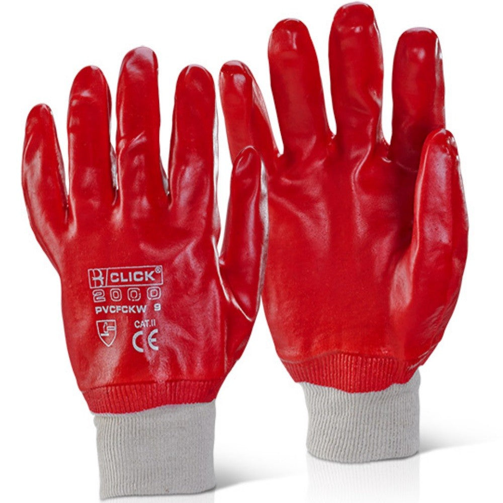 Beeswift PVC Fully Coated Knitted Wrist Glove Red Work Gloves